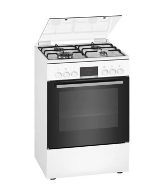 BOSCH HXR39IH20 - Cuisiniere mixte - 3 foyers gaz et 1 wok - Four multifonction full ecoclean - 66 L - A - L 60 cm - Blanc