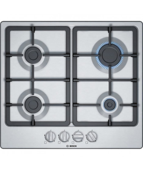 BOSCH - PGP6B5B90 - Table gaz - 4 brûleurs - 7500W - L58,2cm x P52cm - Acier Inox