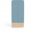 Ens. lit bébé 70 x 140 Kit évolutif, commode 2 tiroirs 3, niches et 1 plan a langer, 1 armoire - FIRMIANA - Bleu / bois - DEM…