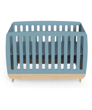 Ensemble lit bébé 60 x 120, commode 2 tiroirs + 3 niches et 1 plan a langer - FIRMIANA - Scandinave - Bleu orage bois - DEMEYERE