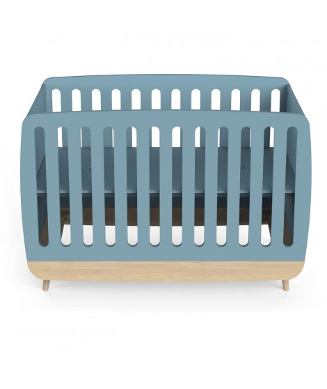 Ensemble lit bébé 60 x 120, commode 2 tiroirs + 3 niches et 1 plan a langer - FIRMIANA - Scandinave - Bleu orage bois - DEMEYERE