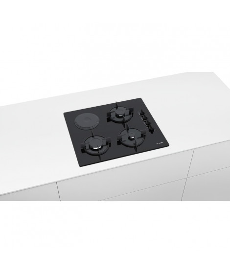 Table mixte 60cm BOSCH - POY6B6B10 - Gaz: 3 foyers - 1 foyer electrique