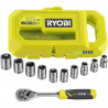 Coffret 1 clé 90 dents (angle de reprise 4°), 8 douilles (de 8 a 15 mm) et adaptateur 1/4'' - 3/8'' - Compatible avec Ryobi LINK
