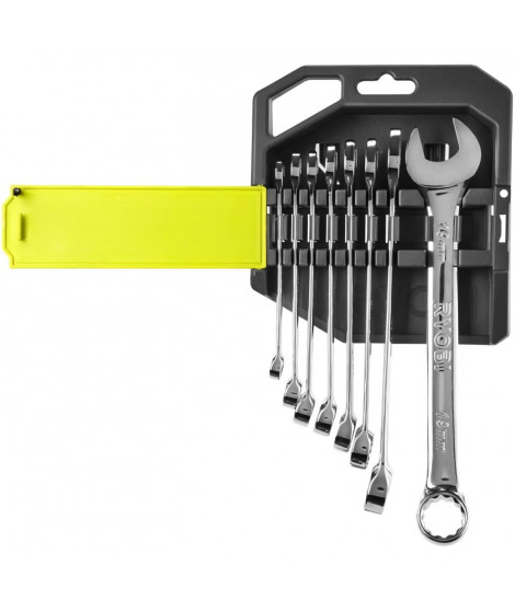 Jeu de 8 clés (8, 10, 11, 12, 13, 14, 17, 19 mm) - RYOBI - Angle de reprise 15° - Coffret compatible avec Ryobi LINK