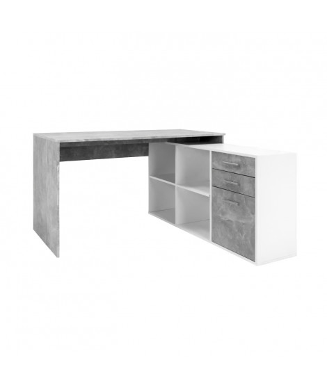 Bureau d'angle London - Panneaux de particules - Décor béton structuré, blanc - 136 x 75 x 139 cm