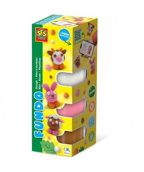 Pâte a modeler FunDo - Animaux de la ferme (3x90gr-1x40gr) - SES CREATIVE - Interactive pour les jeunes enfants.