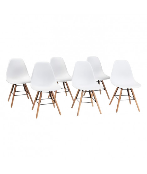 Lot de 6 chaises blanc pieds bois - L 47 x P 52 x H 83 cm - OLAF
