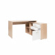 LONDON Bureau d'angle classique décor chene sonoma et blanc brillant - L 136 cm