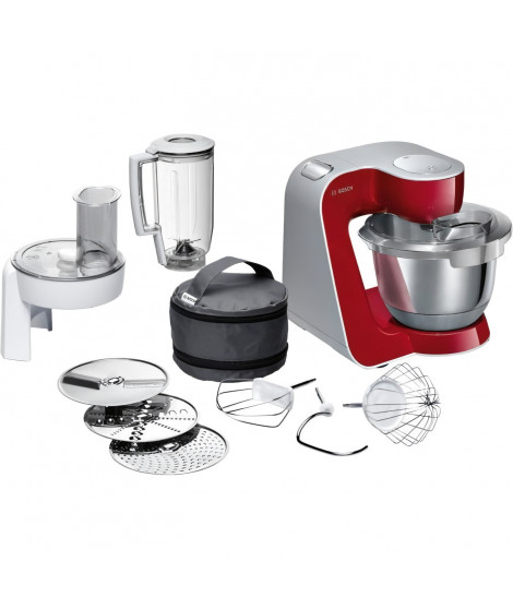Robot de cuisine - BOSCH Kitchen machine MUM5 - Rouge foncé/silver - 1000W-7 vitesses+pulse - Bol mélangeur inox 3,9L