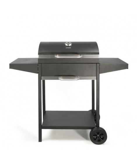 Barbecue a charbon avec desserte - LIVOO - DOC250 - Thermometre intégré - 119 x 50 x 101 cm - Structure en acier peint - Noir