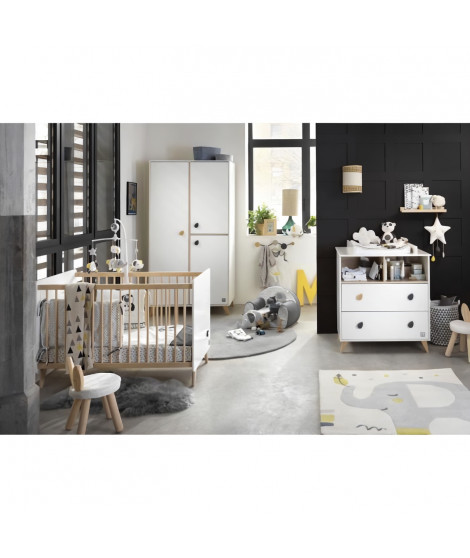 Chambre bébé trio OSLO - Lit 120x60 + Commode a langer 2 tiroirs étoiles + Armoire 3 portes - SAUTHON