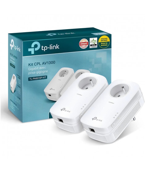 CPL 1300 Mbps - TP-Link TL-PA8015P KIT - Prise CPL avec 1 Port Ethernet Gigabit et Prise Intégrée - Boitier CPL Kit de 2