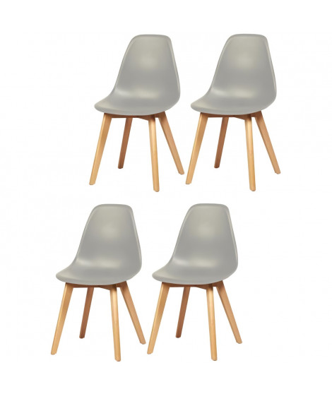 SACHA Lot de 4 chaises de salle a manger gris - Pieds en hévéa - Scandinave - L 48 x P 55 cm