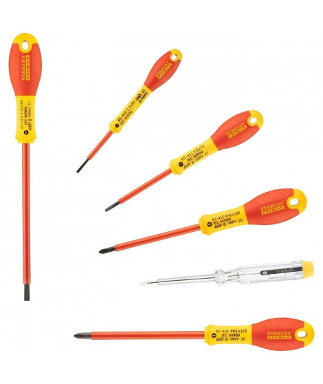 Jeu de 6 Tournevis Isolés 1000V - STANLEY FATMAX - 0-65-441 - Electricien + Philipps + Testeur
