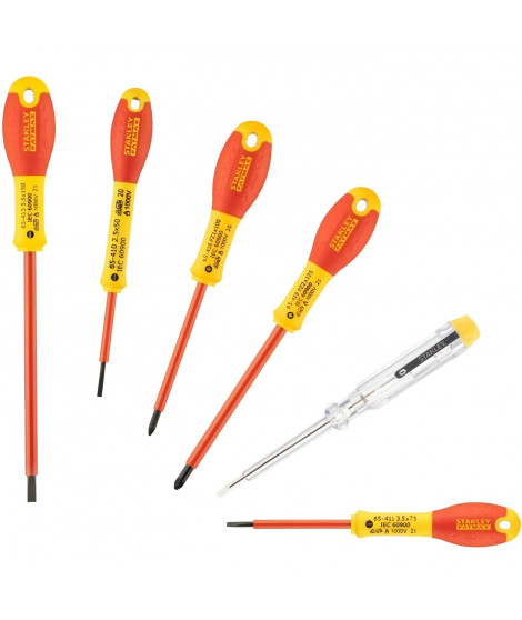 Jeu de 6 Tournevis Isolés 1000V - STANLEY FATMAX - 0-65-443 - Electricien + Pozidriv + Testeur