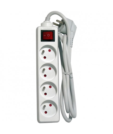 Bloc avec cordon 1,5m et interrupteur - CHACON - 4 x 16 A - Blanc - E
