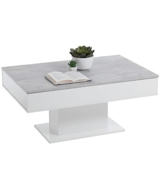 Table basse bicolore avec plateau coulissant - Décor gris béton LA et blanc brillant - L100 x H46,1 x P65 cm - Fabriqué en Al…