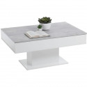 Table basse bicolore avec plateau coulissant - Décor gris béton LA et blanc brillant - L100 x H46,1 x P65 cm - Fabriqué en Al…