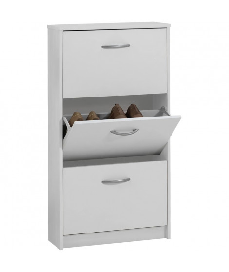 Meuble a chaussures  - Décor blanc - 3 Abattants - 6 paires - L58,5 x H104,5 x P17 cm - Fabriqué en Allemagne