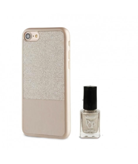 MUVIT LIFE Pack Coque PAILLETTE OR + VERNIS Pour APPLE IPHONE 7