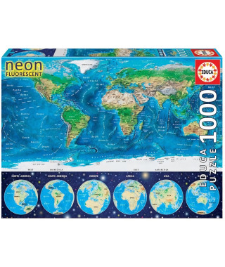 Puzzle Mappemonde Neon 1000 pcs - EDUCA - Voyage et cartes - Adulte - 12 ans