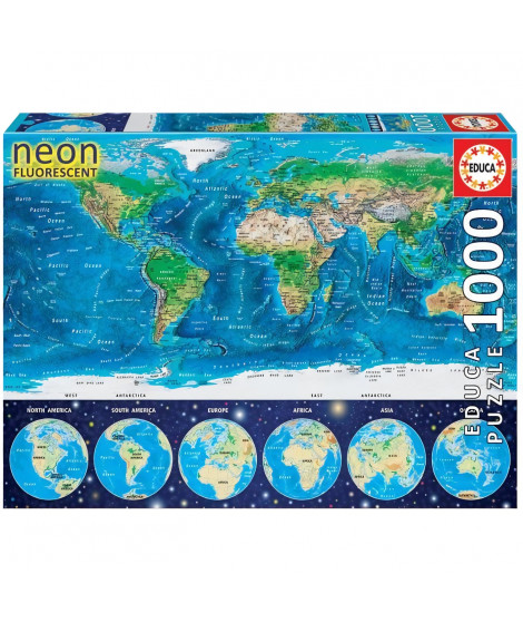 Puzzle Mappemonde Neon 1000 pcs - EDUCA - Voyage et cartes - Adulte - 12 ans