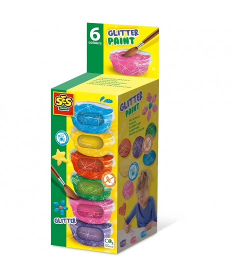 Gouache a paillettes (6x45ml) - SES CREATIVE - Bonne qualité, couleurs vives et opaques - Emballage pratique et compact