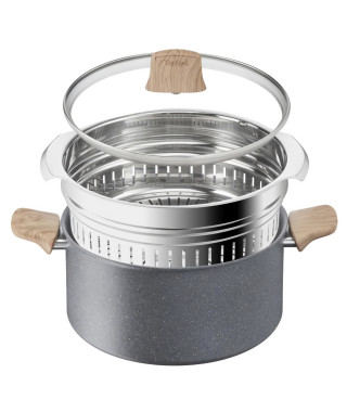 TEFAL G2669002 Natural Force Faitout Detox 24 cm + Couv + Panier vapeur, Antiadhésif, Thermo-Signal, Induction, Fabriqué en …