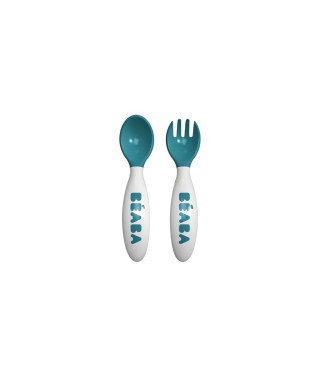 BEABA, Set de 2 couverts ergonomiques 2eme âge, Windy Blue