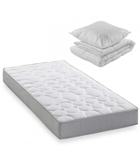 Pack matelas 90x190 cm + couette + oreiller - 330 Ressorts ensachés - 5 zones de confort - 19 cm - Ferme - DEKO DREAM Springmax