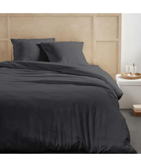Parure de lit - TODAY - 123323 - 2 personnes - 240x220cm - Gaze de coton unie - Fusain