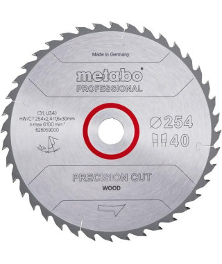 Lame de scie circulaire Pro - METABO - Precision Cut Wood HW/CT 254x30, 40 WZ 20°