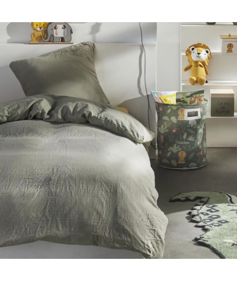 Parure de lit - TODAY - 123327 - 1 personne - 140x200 cm - Gaze de coton unie - Sauge