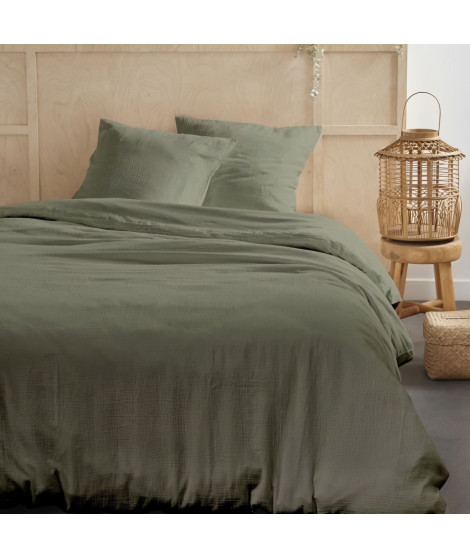 Parure de lit - TODAY - 123328 - 2 personnes - 240x220cm - Gaze de coton unie - Sauge