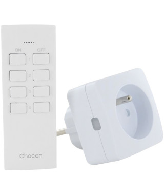 Set 2 mini prises - CHACON - On/Off - 2300 W (FR) + télécommande - Blanc