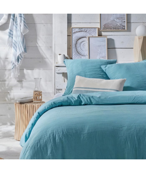Parure de lit - TODAY - 123330 - 2 personnes - 240x220cm - Gaze de coton unie - Lagon