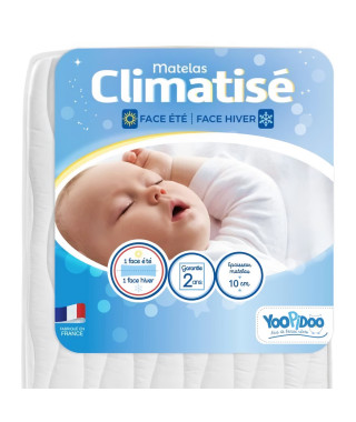 Yoopidoo - Matelas Bébé Climatisé - 60x120 cm - 1 face Été fraîche / 1 face Hiver ouatinée - Sans Traitement chimique