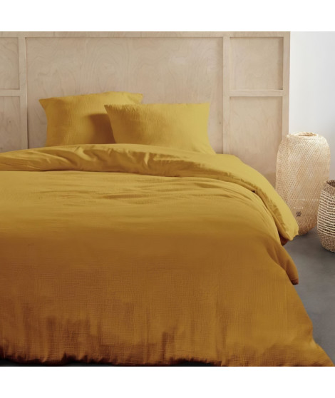 Parure de lit - TODAY - 123669 - 2 personnes - 260x240cm - Gaze de coton unie - Ocre