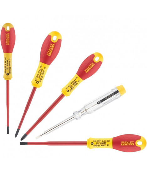Jeu de 5 Tournevis - STANLEY FATMAX - XTHT0-62693 - Slim Isolés 1000V - Electricien + Pozidriv + Testeur