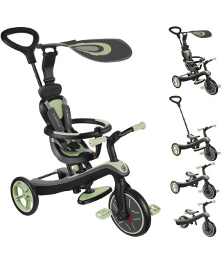 Tricycle évolutif EXPLORER 4 EN 1 - GLOBBER - Vert Sauge - Draisienne - de 10 mois a 5 ans - Montage sans outils
