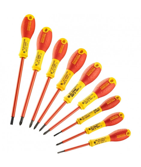 Jeu de 10 Tournevis - STANLEY FATMAX - FMHT62573-0 - Isolés 1000V - Electricien + Phillips + Pozidriv + Testeur