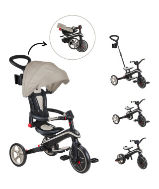 Tricycle évolutif EXPLORER 4 EN 1 PLIABLE - GLOBBER - Taupe - Draisienne - de 10 mois a 5 ans - Montage sans outils