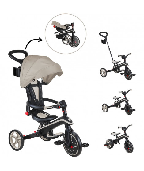 Tricycle évolutif EXPLORER 4 EN 1 PLIABLE - GLOBBER - Taupe - Draisienne - de 10 mois a 5 ans - Montage sans outils