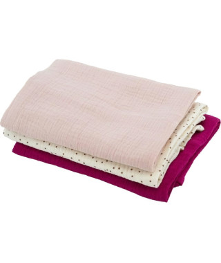 Lot de 3 langes Bambou - DOMIVA - 1 Imprimé + 2 Uni - Rose grenadine - 60x60 cm