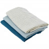 Lot de 3 langes Bambou - DOMIVA - 1 Imprimé + 2 Uni - Bleu indigo - 60x60 cm