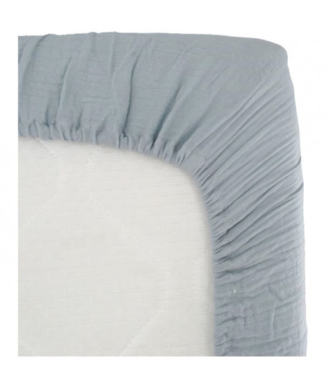 Drap housse lange - DOMIVA - 60x120 cm - Bleu vintage - Gaze de coton