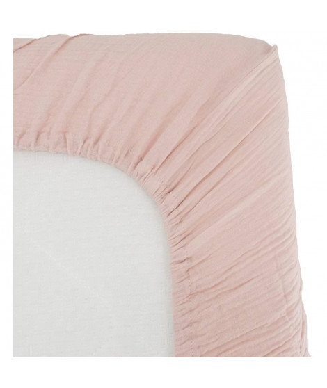 Drap housse lange - DOMIVA - 60x120 cm - Vieux rose - Gaze de coton