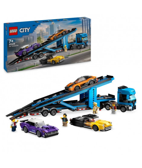 LEGO City 60408 Le camion de transport de voitures de sport, 4 véhicules pour enfants