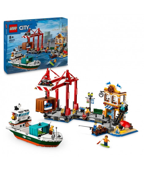 LEGO City 60422 Le port et le navire marchand, jouet de construction a partir de 8 ans