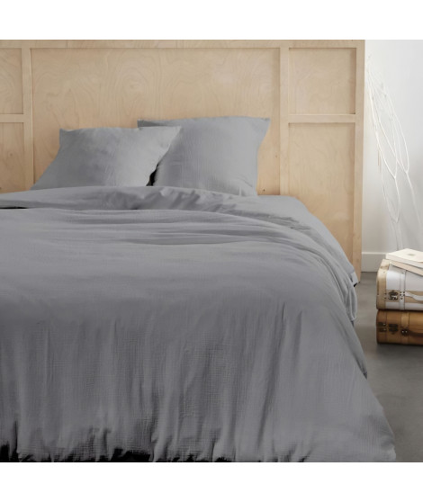 Parure de lit - TODAY - 123326 - 2 personnes - 260x240cm - Gaze de coton unie - Acier